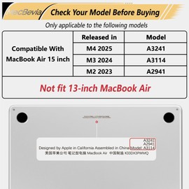 MecBevia Compatible with MacBook Air 15 inch Case, M4 A3241/M3 A3114/M2 A2941 (Released 2025 to 2023), Hard Shell, Keyboard Cover, Screen Protector, Webcam Cover & Type-C Adapter, White Alstroemeria