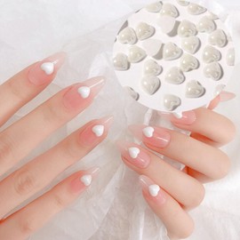 Valentine's Nails Charms 3D Resin Heart Nail Art Supplies for Acrylic Nails Cute White Mini Heart Nail Gems and Charms Nail Jewelry for Women Valentine's DIY Nail Art Decoration Accessories 100 PCS