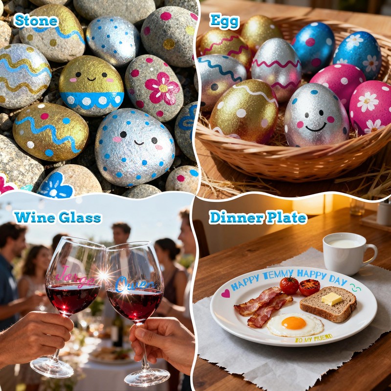 GAINWELL Metallic Wine Glass Markers 8Pcs, Non-Toxic, Food-Safe, Dishwasher-Safe, Wine