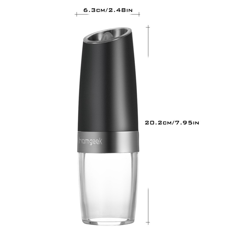 Homgeek Portable Automatic Electric Gravity Pepper Grinder Blue LED Light