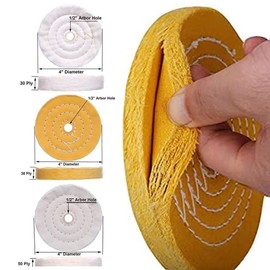 7 Pcs Buffing Polishing Wheel Kit, BetterJonny 4 Inches Cotton Buffer Wheel with 2 Handle 1/2" Arbor Hole Metal Sanding Pile Cloth Wheel for Wood Carving Wax Jewelry