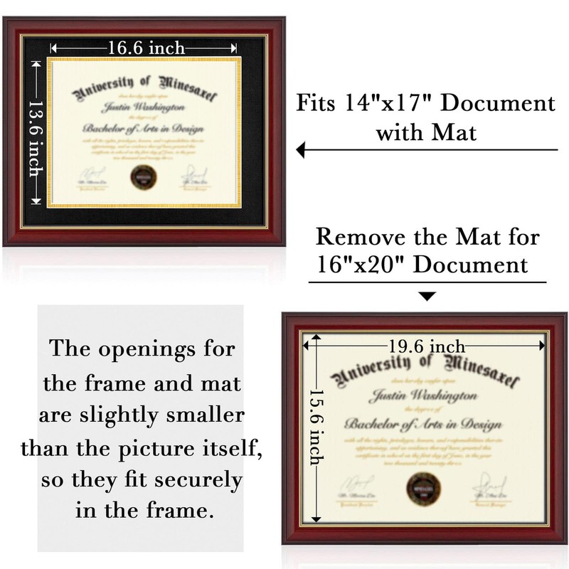 Minesaxel Diploma Frame 14x17 with Black Mat Fits Document, Certificate