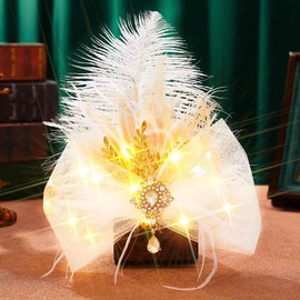 GENBREE Light Up 1920s Feather Hair Clip Bow Flapper Headpiece Fascinator Hair Accessories for Women