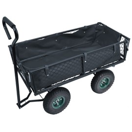 Liner Included, Mesh Steel Folding Utility Wagon with Removable Sides and 10in Pneumatic Tires, Black