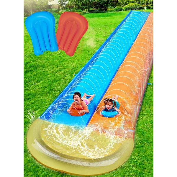 Dimple Slip and Slide Inflatable Water Slide with Sprinkler and 2 Bodyboards - Perfect Summer Toy for Kids with Build in Sprinkler for Backyard - 16ft x 5ft