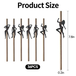 36 PCS Hen Party Straws with Dancing Woman, Rose Gold Hen Do Straws for Bachelorette Party Decoration, Girls Night Out Cocktail Accessories