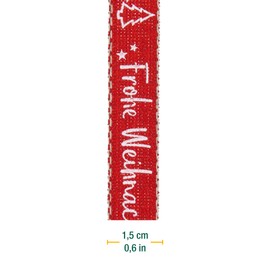 Halbach Seidenbänder Gift Ribbon Christmas Lettering "Christmas" | Width 15 mm Length 20 m | Ideal for Stylish Wrapping of Gifts for Christmas, Colour: Red/White