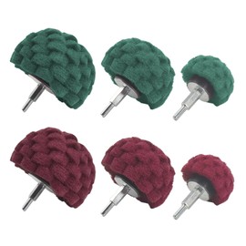 6-Piece Green and Red Fleece Grinding Drill Bit Set, Grinding Head for Polishing Brushing Shaped Scouring Pad with 1/4 Inch Handle for Manifold/Aluminium/Stainless Steel/Chrome etc