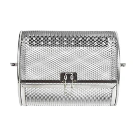 Tower Air Fryer Basket, 360° Rotating Rolling Grill Cage Stainless Steel Round Tumble Rotisserie Oven Drum for Peanut Nuts BBQ Walnut - 18 x 14CM