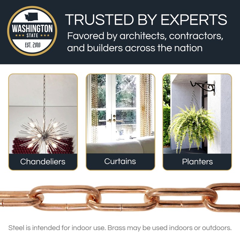 RCH Hardware CH-S59-496-PB-10 Steel Fixture Chain, Polished Brass (10FT)