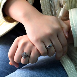 Silver Color I Love You 100 Languages Projection Couples Ring Heart Arrow Adjustable Pair Rings for Lovers Wife and Husband