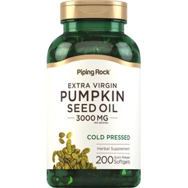 Piping Rock Pumpkin Seed Oil Softgel Capsules | 200 Count | Cold Pressed Herbal Supplement | Extra Virgin with Omega 6 and 9 | Non-GMO, Gluten Free