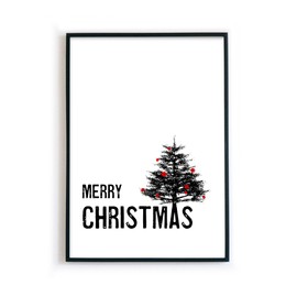 Merry Christmas Poster: DIN A4 30 x 40 cm - Christmas Decoration - Black White Christmas Tree Motif for Christmas - Wall Decoration Picture - without Picture Frame