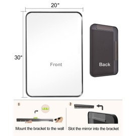 DMWOODFL 24x36 Inch Matte Black Bathroom Mirror – Wall-Mounted Rectangle with Frame, Horizontal or Vertical Hanging, Ideal for Bathroom, Bedroom, and Living Room DMW-2436 BK