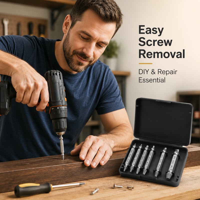 6-Piece Screw Extractor Set for Damaged Fasteners – HSS Double-Ended