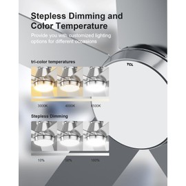 TCL 52" Ceiling Fan with Lights, Silver Flush Mount Ceiling Fans, 5 Blades Low Profile Ceiling Fans, 6 Speeds DC Reversible, Dimmable, Modern Ceiling Fans for Bedroom, Living Room and Garage (Silver)