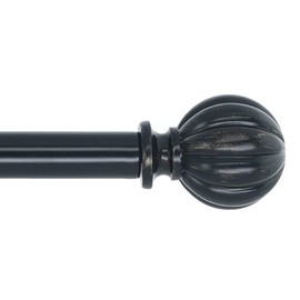 Meriville 1-Inch Diameter Single Window Treatment Curtain Rod, Fluted Ball Finial, 48-inch to 84-inch Adjustable, Black