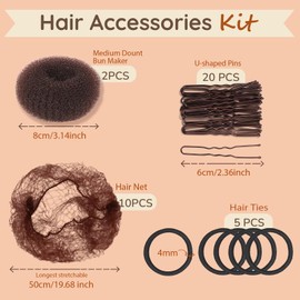 Teenitor Hair Bun Maker Kit - 2pcs Medium Hair Donut Shapers, 10pcs Medium Invisible Hair Nets, 20pcs Bobby Pins For Buns, 5 Hair Bands