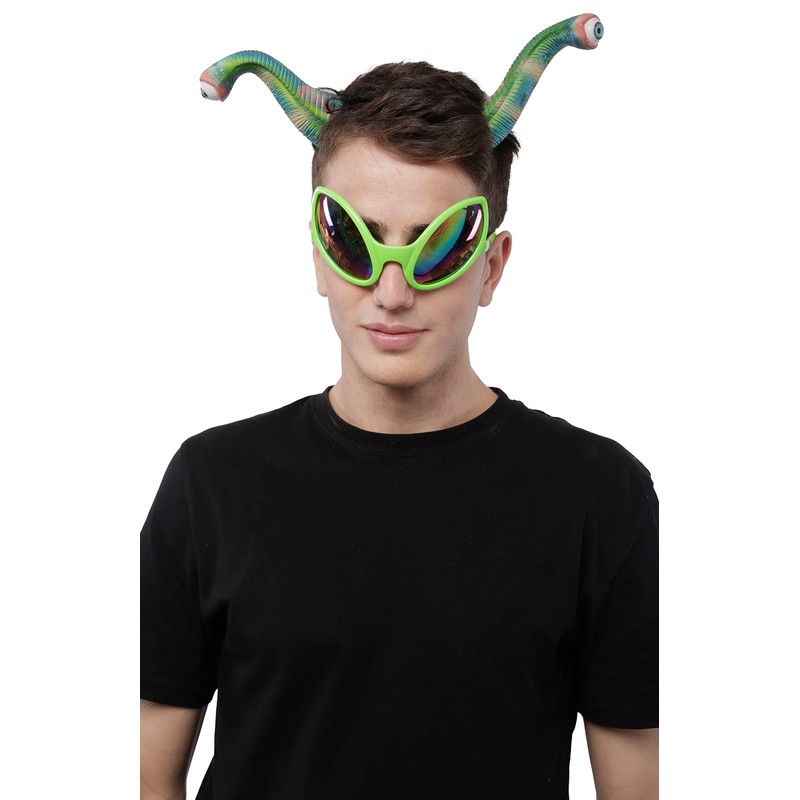 Carnavalife Alien Invader Antenna Eye Headband and Green Glasses for