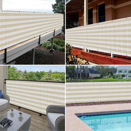 Windscreen4less 3'x15' Deck Balcony Privacy Screen Fence Apartment Balcony Mesh Screen with Zip Ties Chain Link Fence Cover UV Protection for Outdoor Patio Backyard Pool Porch Railing, Beige & White