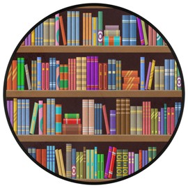 Bookshelf Rainbow Book Library Round Area Rug, Large Circle Rugs Non Slip Round Floor Mat Soft Washable Carpet for Living Room Bedroom Indoor Outdoor, 5 ft