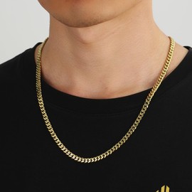 KRKC&CO Men’s Chain Necklace, 14K Gold Plated Stainless Steel Cuban Link Chains 5mm, Anti-Tarnish Nickel-Free Diamond-Cut, Gold chain for Man Unisex(5mm-14K Gold Plated, 18)