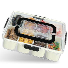 BrendeZee Divided Serving Tray with Lid and Handle, Snackle Box Charcuterie Container, for Snack Platters, Fruits, and Veggies. Snack box for entertainment, gift and Dishwasher Safe for Inner Box.