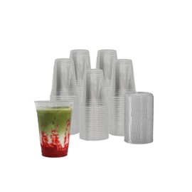 Sugar Box 100-Pack 16 Ounce Crystal Clear PET Plastic Cups with Lids - Drinkware for Parties, Catering, Events, Cold Drinks, Smoothies, Iced Coffee, Milkshakes, Takeout, and More