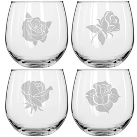 MIP Set of 4 Wine Glass for Red or White Wine Gift Rose Collection (16 oz Stemless)