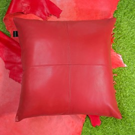 KUIRMODA Lambskin Leather Pillow Cover - Decorative Sofa Cushion Case - Throw Covers for Living Room & Bedroom, 18x18 Inches - Red Plain Pack of 2