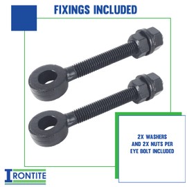 IRONTITE® 2 Pack Black Gate Hinges Eye Bolt, 12mm x 100mm Long. Adjustable Gate Hinges Eye Bolts, Ideal As Garden Gate Hinges for Wrought Iron Gates.