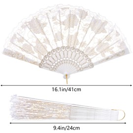 Rbenxia 1 PC Elegant Rose Lace Floral Folding Hand Fans 9 Inch Suitable For Wedding Dancing Church Party Gifts (White)