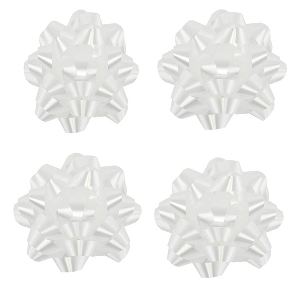Worlds White Gift Wrap Bows,Satin Finish Confetti Bows-Christmas Ribbon Gift Bows 4 Inch (12 Pack)