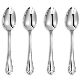 KEAWELL Pearl Edge 4-Piece Premium Spoon Set, 18/10 Stainless Steel, Fine Silverware Spoons with Refined Bead Design, Brightly Polished, Dishwasher Safe (Silver, 6.4" Teaspoons)