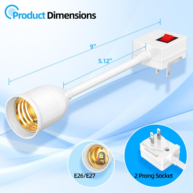 E26/E27 Plug in Light Bulb Socket Adapter with On/Off Switch