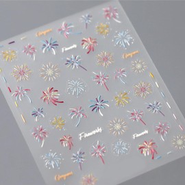 Independence Day Colorful Fireworks Nail Stickers 5D Self-Adhesive Embossed Red Blue White Firework Nail Decals 4th of July Nail Art Stickers Patriotic Firework Designs for Memorial Day DIY Nail Decor