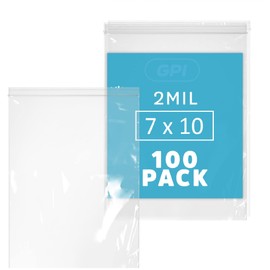 GPI - 7" x 10", Pack of 100, Clear Plastic Reclosable Zip Bags, 2 Mil Thick, Zip Poly Bags with Resealable Lock Seal Zipper For Food, Apparel, Medical, Household, School & Office Supplies