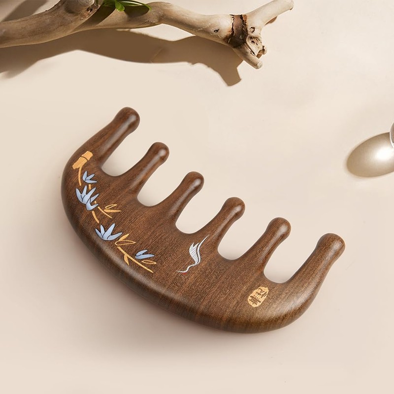 TAN MUJIANG Palm-Sized Wood Comb Worry-free | Bamboo & Crane