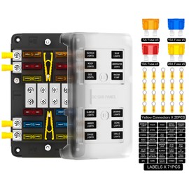 PSEQT 8 Way Circuit Fuse Block with Positive and Negative Bus Bar 12V 24V Blade Holder ATC/ATO Standard Fuse Box w/Waterproof Cover for Trailer Truck Automotive Cars RV Snowmobile Pickup Camper Van