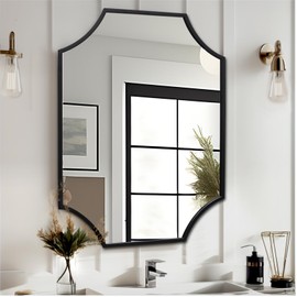 CKCY Scallop Wall Mirror, Black Bathroom Mirror 24x36 inch with Aluminium Frame, Wall-Mounted Mirror, Large Vanity Mirror, Deacor Mirror 24 x 36, Metal Mirror for Bedroom, Living Room, Entryway