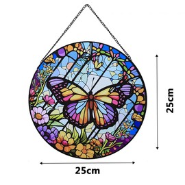 Butterfly Stained Glass Window Hanging, Butterfly Suncatcher Panels, Garden Decor with Metal Chain, Butterflies Decor with Hook, Decoration for Home Party Wedding