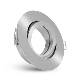 Recessed Spotlight Frame, Round, Pivoting, Stainless Steel and White