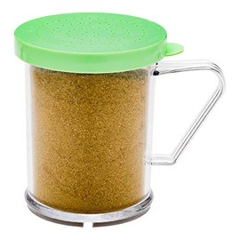 10 oz Clear Plastic Dredge Spice Shaker - Restaurant Style - Polycarbonate - Green Extra Fine Lid - Seasoning, Sugar, Spice Shaker - 1ct Box - RW Base - Restaurantware