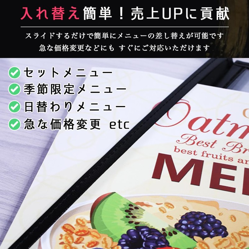 HIRAISM Menu Book, Menu Table, A4, Vertical, Clear, Stylish, Set