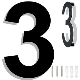 6" Stainless Steel Floating House Numbers, Black Metal Modern House Numbers for Outside, Anti-Rust Easy To Install Address Numbers for House with Nail Kit, Number 3