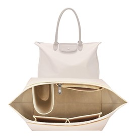 BOOSHMall Organiser for Longchamp Bag, Bag Insert Organiser, Multi Pocket Handbag Insert, Purse Accessories for Compartments, Gifts for Women, Beige, L