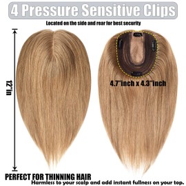 JGS1996 Hair Toppers for Women Real Human Hair Extensions for Hair Loss or Thinning Hair Wiglets Upgrade Swiss Base Clip in Hair Pieces Remy Hair Topper
