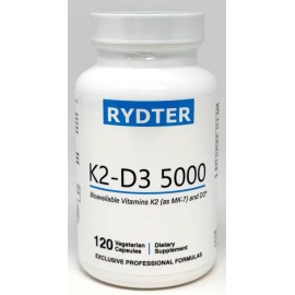 Rydter Bioavailable K2 D3 Vitamin 5000 IU MK-7, 120 Capsules for Heart & Immune