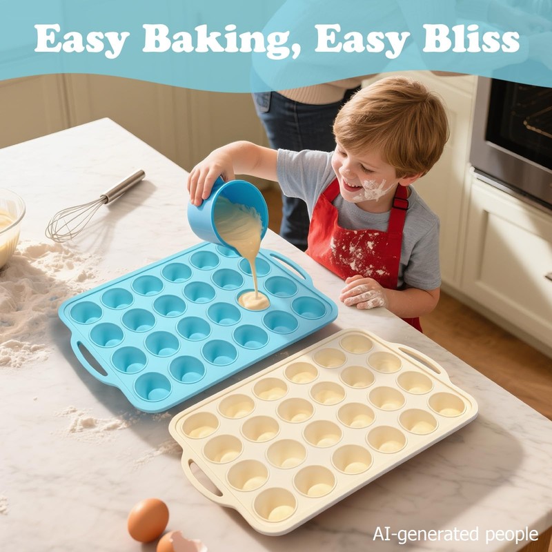 Silicone Mini Muffin Pan with Frame: Nonstick 24 Muffin Tins