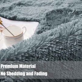 Swsen Round Rug Living Room Super Soft – Shaggy Rugs Fluffy Non-Slip Underside – Modern Carpet Washable Long Pile High Pile Rugs 60 cm Diameter Lake Blue